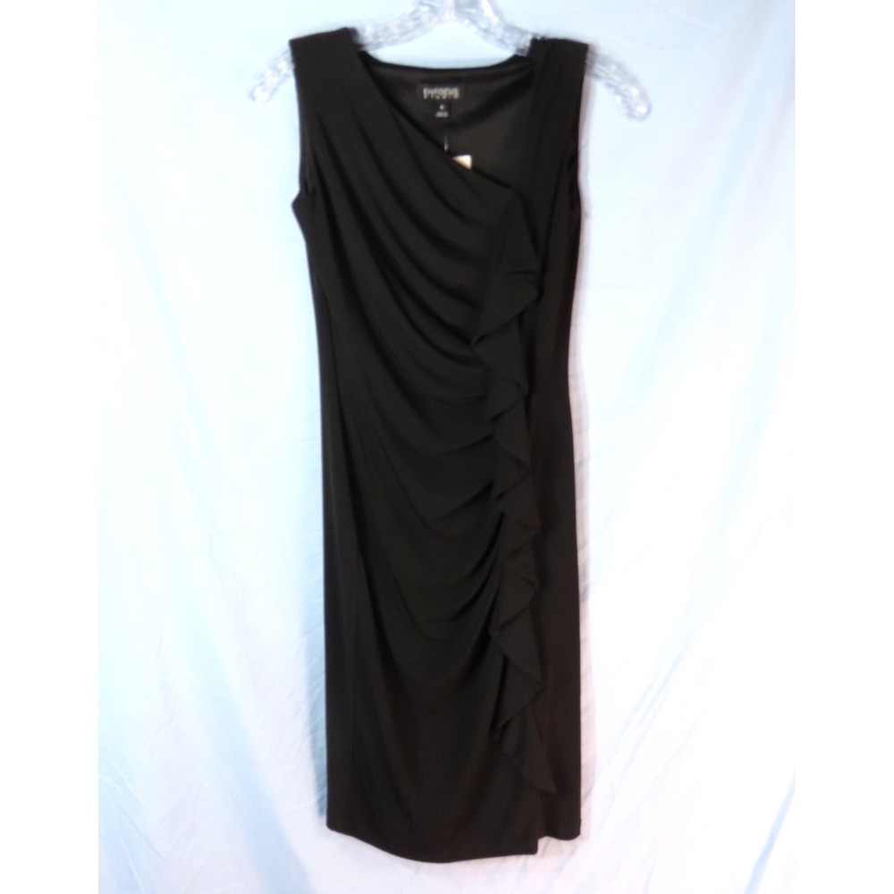 NWT EnFocus Studio LITTLE BLACK DRESS Slinky Knit ASYMMETRIC Draped Ruffle SZ 4